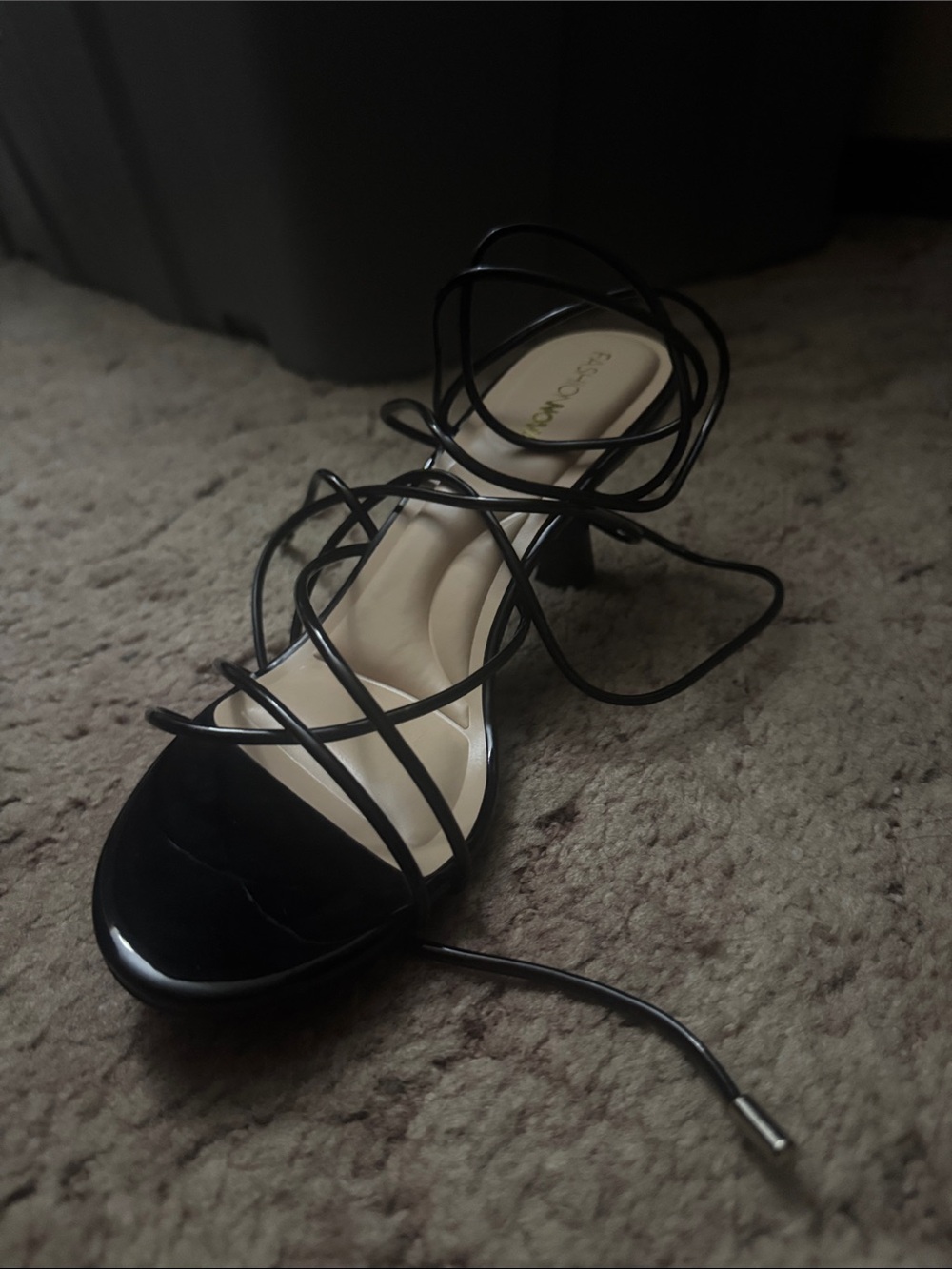 Fashion Nova Black Lace-Up Strappy Heel Sandal